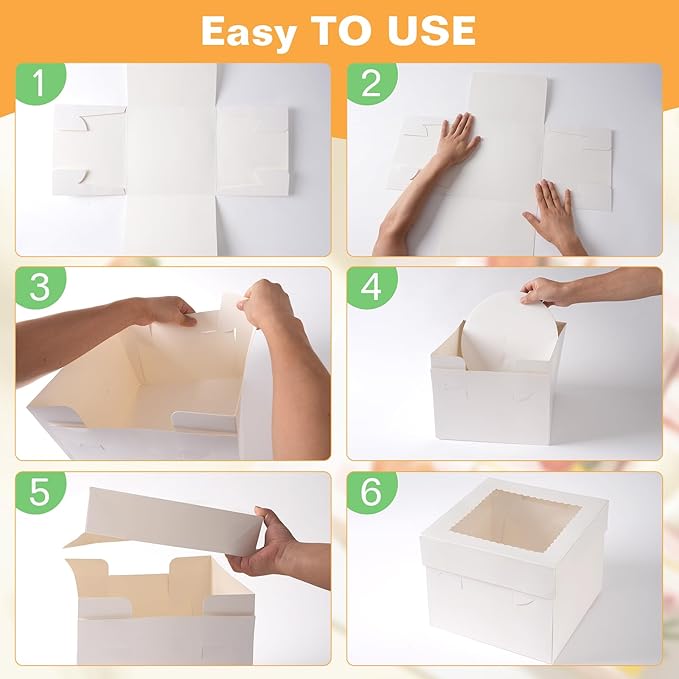 15pcs Cake Boxes,10 * 10 * 8 Inch White Bakery Box with Window for Cake, Cupcakes, Donuts, Cookies, Pie to Use on Birthday Party, Wedding,Tall Dessert Cardboard Boxes