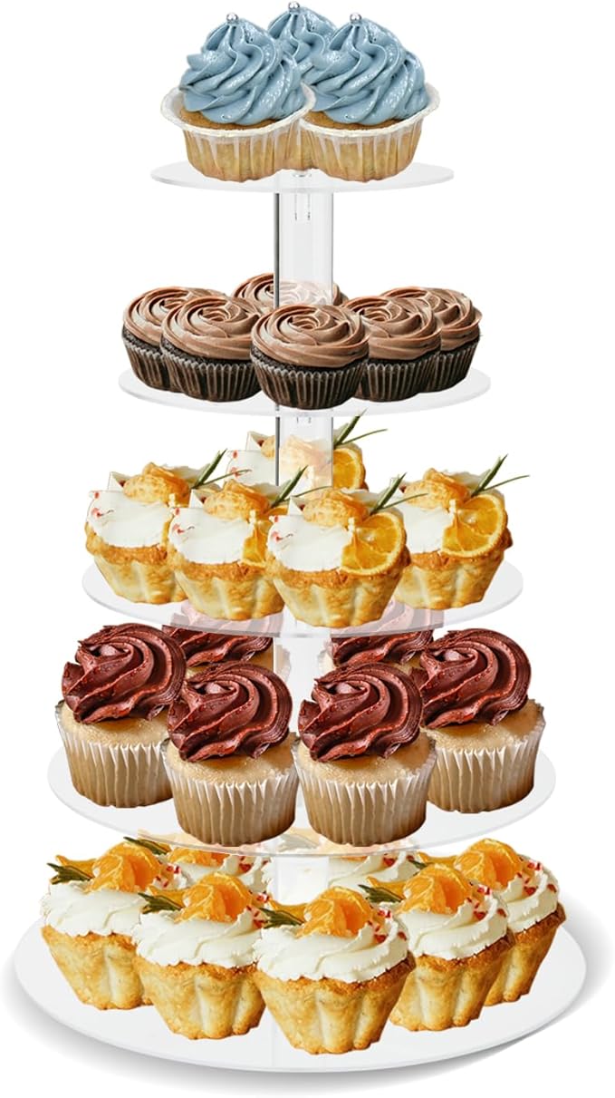 5 Tier Cake Stand, Acrylic Round Cupcake Stand Clear Cupcake Tower Holder Display Stand for Party, Birthday, Wedding, Dessert, Baby Shower Decor