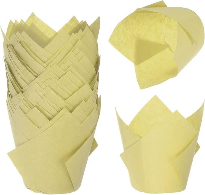 uxcell 50 Pcs Tulip Baking Cups Cupcake Muffins Liners Paper Greaseproof Wrappers for Wedding Birthday Party Festivals Christmas, Yellow