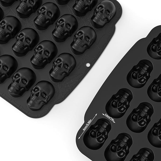 JETKONG 20 Cavity Skull Silicone Mold 3D Skull Ice Cube Mold, Halloween Silicone Molds for Chocolate, Jelly, Wax Melt, Ice Cubes