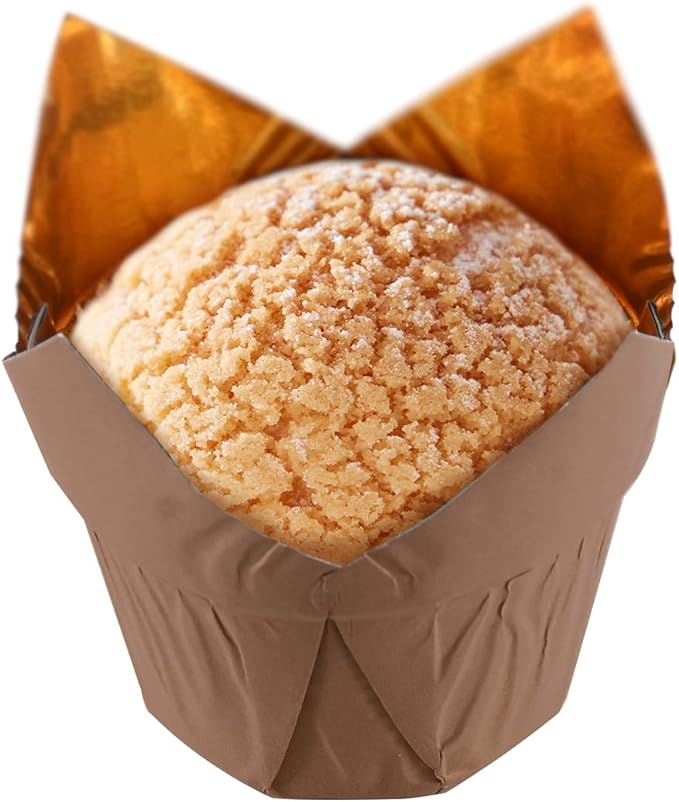 Party Hippo Gold Tulip Cupcake Liners 100 Pcs Baking Paper Cups Holders Greaseproof Muffin Cases Wrappers for Wedding Birthday Party Baby Shower (Coffee)