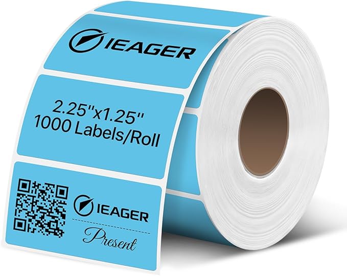 iEager 2.25x1.25 Inch Thermal Labels, Blue Durable Thermal Printer Stickers, Self-Adhesive Rectangle Shipping Label Printer Sticker for Barcode, Name, Address, 1000 Labels/Roll