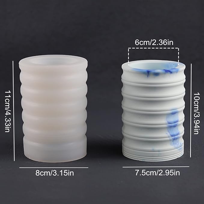 Striped Cylindrical Plaster Vase Flower Pot Silicone Mold Succulent Planter Concrete Mold Pen Holder Cement Clay Epoxy Resin Mould