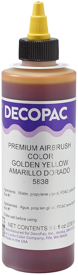 DecoPac Golden Yellow Food Coloring, 8 Fl Oz Airbrush Food Color, Edible Airbrush For Cake Decorating, Cookie Airbrush Coloring, Food Airbrush Kit Add-on, Airbrushes For Cake Decorating 8Fl Oz