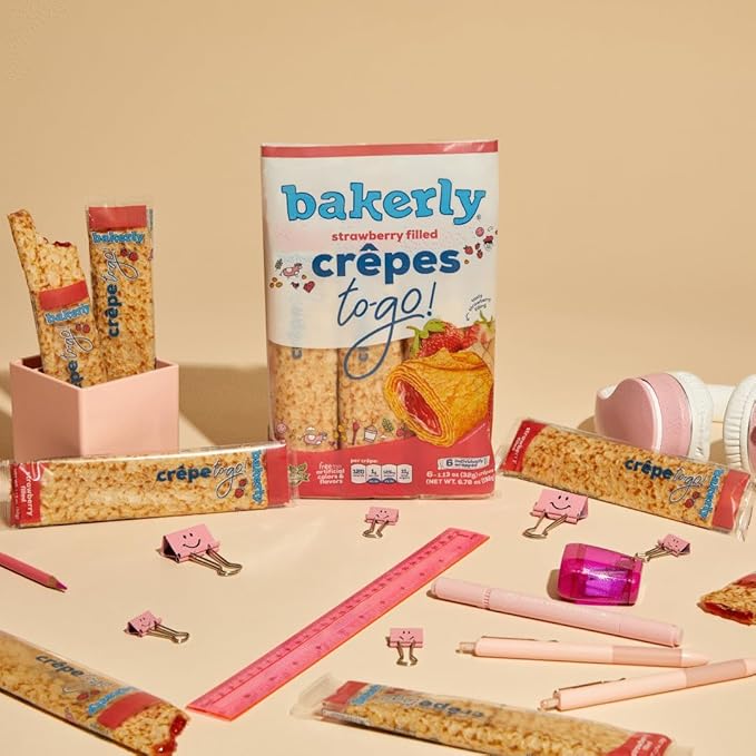 bakerly Strawberry Filled Crepes to go! Non GMO, Free from Artificial Flavors & Colors, Pack of 4, 6-Count (24 Total Crepes)