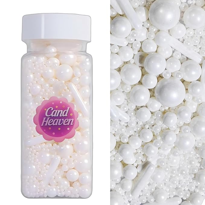 White Pearl Sprinkles and Edible Pearls, 120g (4.23oz), Cake Decorating Supplies, Shiny Cake Pearls for Cookies, Cupcakes, Cake Decorating