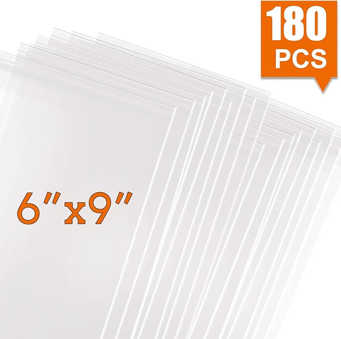 Clear Adhesive Cellophane Bags-180 PCS 6"x9" Self Sealing Bags Good for Bakery, Candle, Soap, Cookie etc.