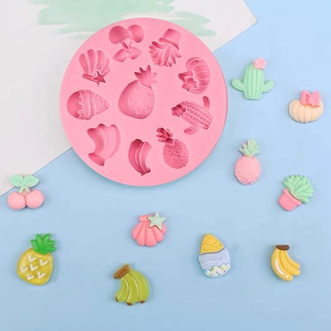 Fruit Fondant Molds for Cake Decorating 2 Pcs, Mini Strawberry Pineapple Banana Candy Chocolate Silicone Mold for DIY Cupcake, Sugar Craft, Flower Paste, Marzipan, Mousse, Sick Cookies, Clay, Resin