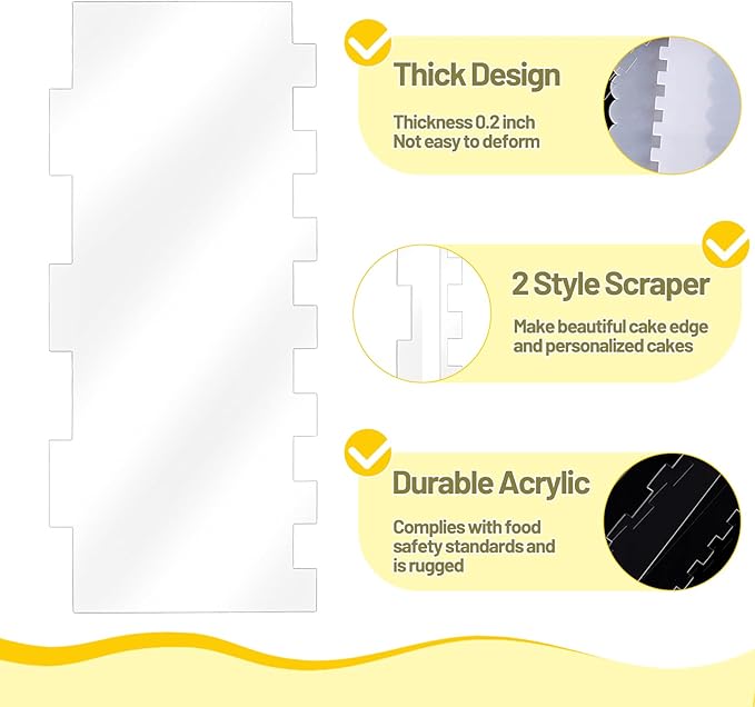 Clear Acrylic Cake Scraper Smoother, Cake Smoother for Icing, Cake Scraper, Cake Stripes Edge Contour Comb for Cream Decorating Kitchen Baking Tool, Mousse Pastry Cutter, DIY