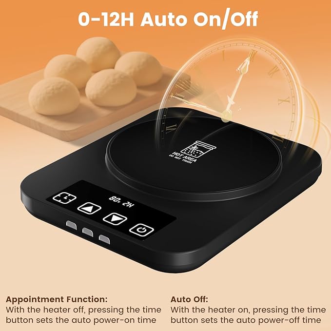 Sourdough Starter Warmer, Sourdough Heating Mat for Kitchen(70-100°F), Auto Warming On/Off, 1-12Hour Timer, Precise Temperature Control, for Home Baking