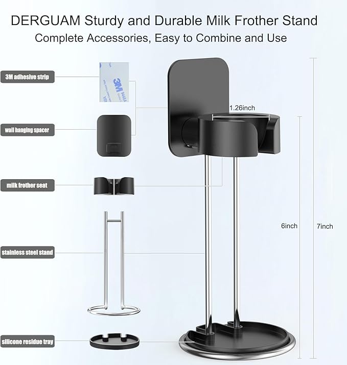 DERGUAM Milk Frother for Coffee, Electric Handheld Milk Frother, Milk Foamer, Mini Mixer and Coffee Blender Frother for Frappe, Latte, Matcha, Cappuccino, Battery Operated with Stand (Frother Stand)