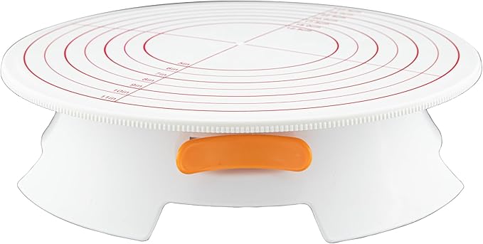 Restaurantware Pastry Tek 12 Inch Cake Turntable 1 Sturdy Rotating Cake Stand - Non-Slip Base With Locking Switch White Plastic Spinning Cake Stand For Decorating Cakes Cupcakes or Pastries