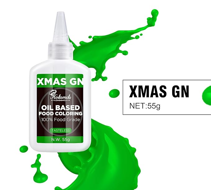 Oil Based Food Coloring Set, Xmas Green Oil Based Food Coloring for Chocolate, Food Grade Food Color Dye for Candy Melts, Baking, Icing, Frosting and Cake Decorating, Flavorless Vibrant - 55g/Bottle