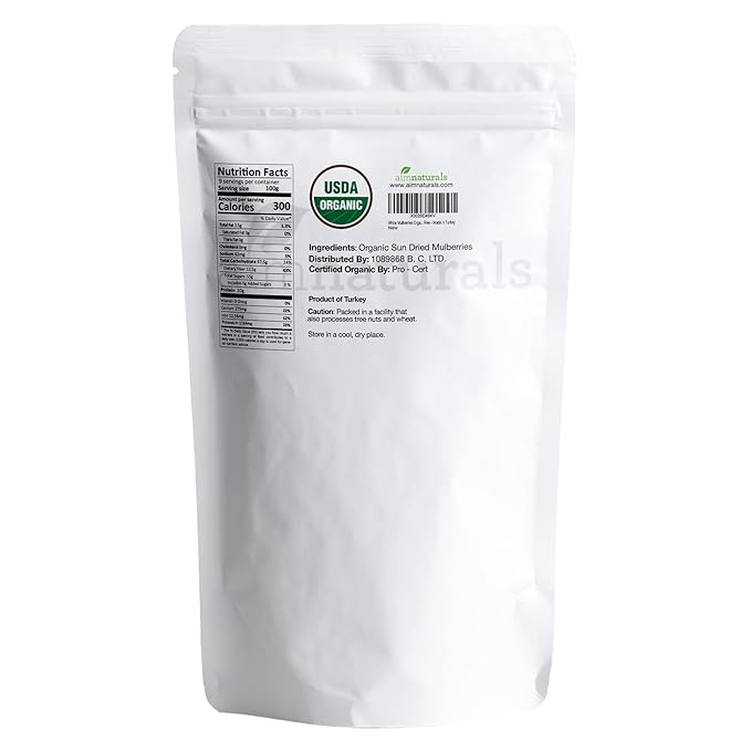 White Mulberries Dried Organic Bulk 2 Lbs Bag– USDA Organic Certified – Sun Dried, Raw, Non GMO & Gluten Free – Product of Turkey