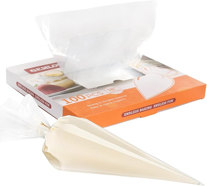 GEMLON 18 Inch Disposable Piping Bags – 100Pcs Heavy Duty Pastry Bags with Pull-Out Dispenser Box, Durable Plastic Frosting Icing Bags, Extra-Large Cake Decorating Bags for Cookies, Cupcake, Chocolate