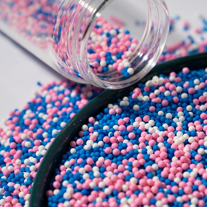 Nonpareils Sprinkles, Edible Pearl Sprinkles for Cake Decorations, Baking, Ice Cream, Cookies, Cupcake Topper Edible Pearls Sprinkles - 2mm Matte White Sugar Pearls for Cake Decorating ( 130g/4.6oz )1 Bottle (2mm pink blue purple)
