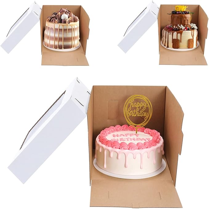 Tall Cake Boxes for Tier Cakes,8X8X10 Inch [4Pack ] Thick Sturdy Cake Box with Window,White Cake Carrier, Disposable Cake Containers