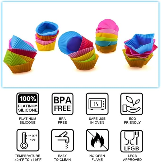 Reusable Silicone Cupcake Baking Cups Silicone Baking Cups, Reusable & Non-stick Muffin Cupcake Liners for Party Halloween Christmas (Pack of 30,Multicolor,5 styles)