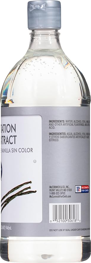 McCormick Culinary Clear Imitation Vanilla Extract, 32 fl oz - One 32 Fluid Ounce Bottle of Clear Vanilla Flavoring for Baking, Perfect in Baked Goods, Frostings, Custards and Desserts