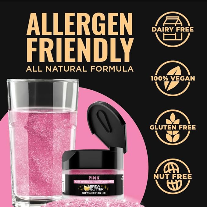 Brew Glitter (1x 4g Jar) | Edible Glitter for Drinks, Cocktails, Beer, Garnish & Beverages (Pink Pink)