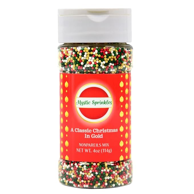 Mystic Sprinkles Christmas Holiday Sprinkle Mixes (A Classic Christmas in Gold Nonpareil Mix 4oz)