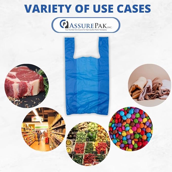 Easy Open - 1000 Bags- Colored Unprinted HDPE T-Shirt Bags - 1/6 BBL 11.5"X6"X21" - 13 microns - Blue - LOOP-BLUE-EO - AssurePak