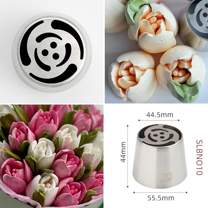 6 Pieces Extra Large Stainless Steel Russian Tulip Marshmallow Icing Tips Kit, Cupcake Dessert Piping Nozzles Set,1 Small Size Russian Icing Tip for Cake Decorations,Pastry Baking Tools