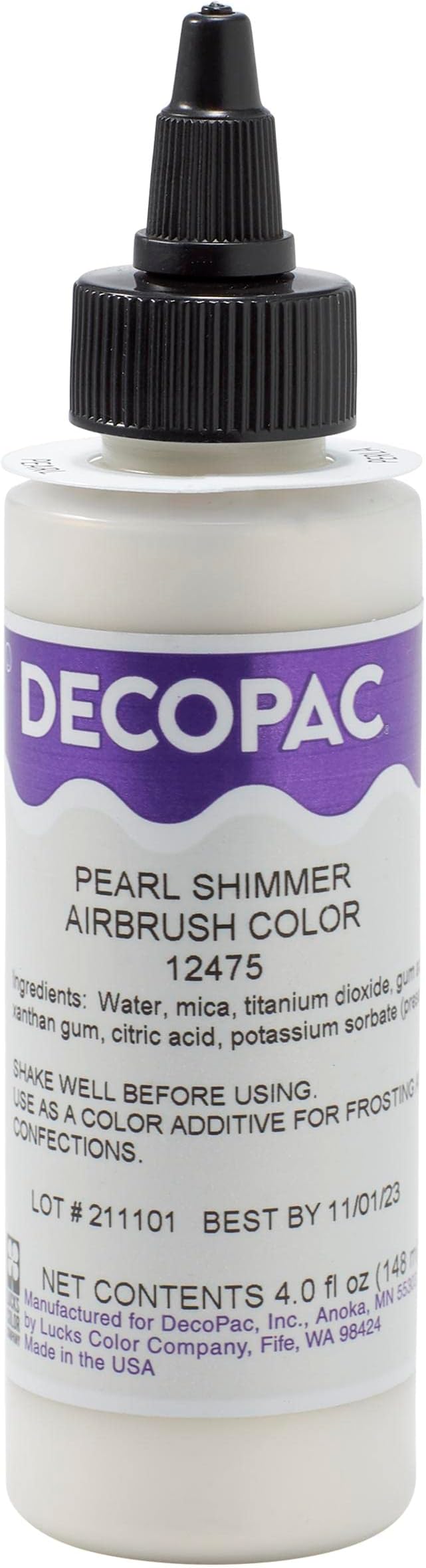 DecoPac Premium Airbrush Color, Pearl Shimmer, Edible Airbrush Paint for Decorating Cakes, Cupcakes, and Cookies, Food Coloring, 4oz