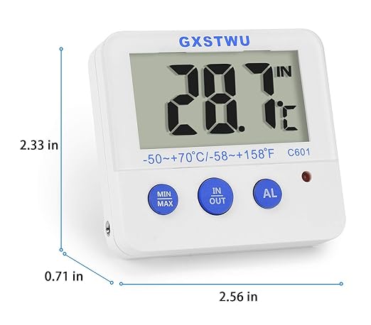 Fridge Freezer Thermometer Max/Min Memory High & Low Temperature Alarms Settings with LED Indicator Digital Refrigeration Thermometer with Magnetic,Stander (WhiteMeter2pack)