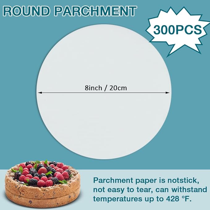 300 Pcs 8 Inch Round Parchment Paper, Round Parchment Paper for Baking, Round Parchment Liners for Tortillas, Cake Pan(White)
