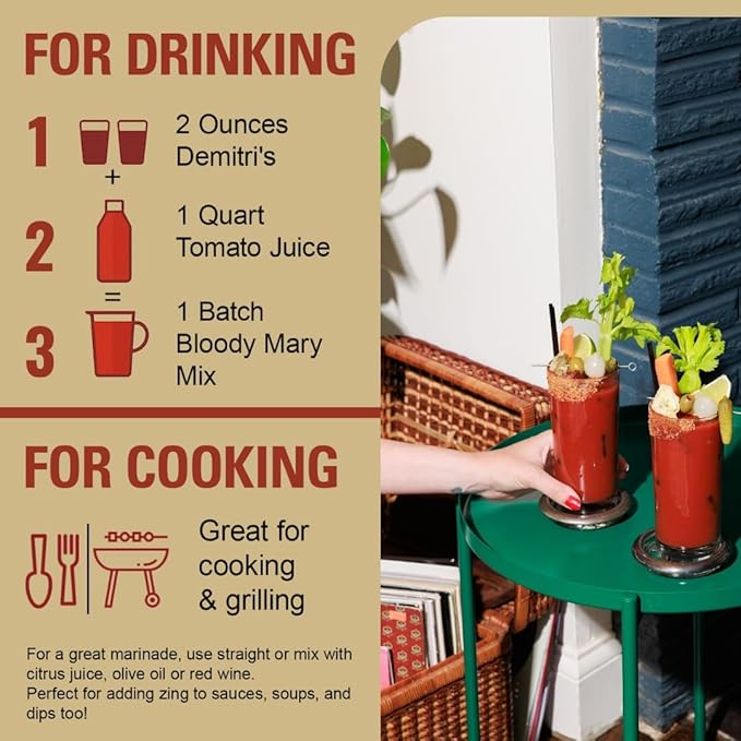 Demitri's Bloody Mary Seasoning Classic Recipe - Bloody Mary Mix - Concentrated Drink Mixer - Bold Rich Flavor - Perfect for Home Brunch Parties & Cocktails - 64oz Bottle (Pack of 1)