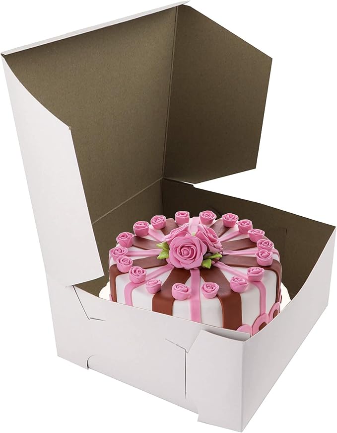 O’Crème Cake Boxes – White Bakery Boxes – 14 x 14 x 5 Inch Pastry Containers – Kraft Bakery Boxes for Holding and Displaying your Pastries - Pack of 5