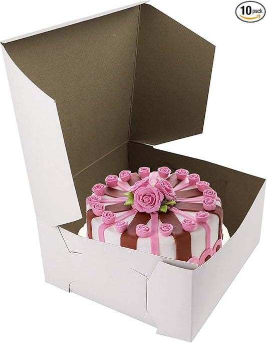 O’Creme Cake Boxes – White Bakery Boxes – 7 x 7 x 4 Inch Pastry Containers – Kraft Bakery Boxes for Holding and Displaying your Pastries - Pack of 10