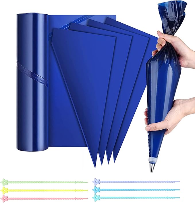 21 inch Large Icing Piping Bags for Frosting, with 6 Pcs Seal Reusable Icing Bag Ties, 50 Pcs Extra Thick Big Disposable Pastry Bags for Bakery, Party Dessert, Birthday Cake Decorating