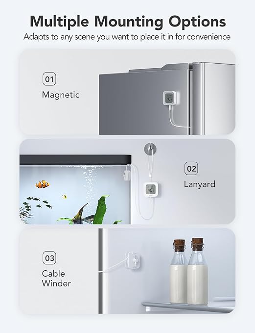 GoveeLife Freezer Thermometer Alarm 2 Pack, Smart Bluetooth Temperature Monitor Sensor for Refrigerator Hot Hub, 197 Ft Connecting Range APP Alert with Anti-False Freezer (WiFi Gateway Not Included)