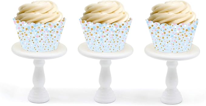Andaz Press Party Cupcake Wrapper Decorations, Baby Blue with Pink and White Dots, 24-Pack, Theme Colored Bulk Cake Supplies, Gender Reveal Baby Shower 1st Birthday