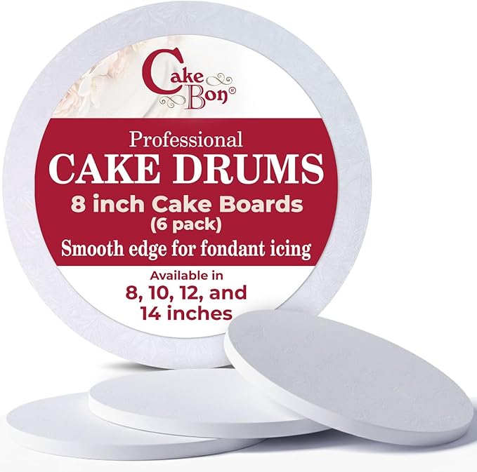 Cakebon Cake Boards - Sturdy 1/2 Thick Drums - 8 Inch Professional Smooth Straight Edges White 6-Pack