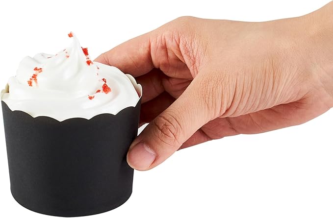 Panificio 6 Ounce Cupcake Wrappers, 200 Scalloped Baking Cups - Oven-Ready, Greaseproof, Black Paper Cupcake Liners, Disposable, For Birthdays, Baby Showers, Or Weddings - Restaurantware