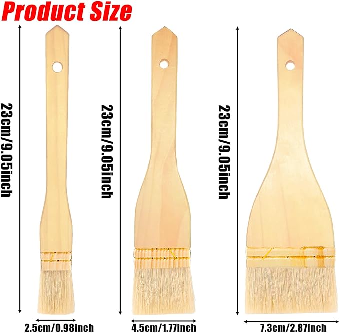 4 Pcs Flat Hake Brushes, Hake Paint Brush for Watercolor, Sheep Hair Brushes for Painting, Pottery, Baking, Large Area Flat Brush Set in Three Size