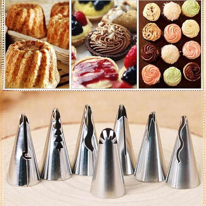 Silver Pleated Skirt Piping Nozzles Set, Stainless Steel Russian Nozzles Tips Piping Set for Pastry Fondant, Cake Decorating Supplies Baking Tools, Decorating Tools, Icing and Piping Tips（#090）