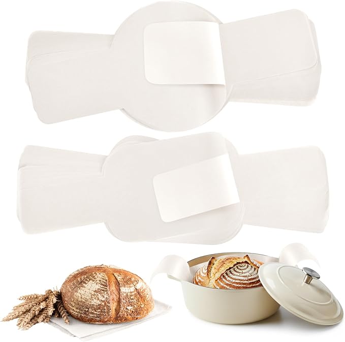 Marspark 50 Pcs Bread Sling Sourdough Bread Sling - Round and Oval Dutch Oven Liner, Pre-Cut Parchment Baking Supplies for Easy Dough Transfer (White)