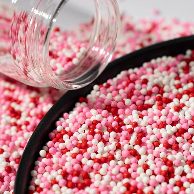 Sprinkles, White Red Pink Edible Pearl Sprinkles for Cake Decorations, Baking Ice Cream, Cookies, Cupcake Topper Edible Pearls Sprinkles - 2mm Matte Sugar Pearls for Cake Decorating 130g/4.6oz 1 Bottle ( 2mm red pink white )