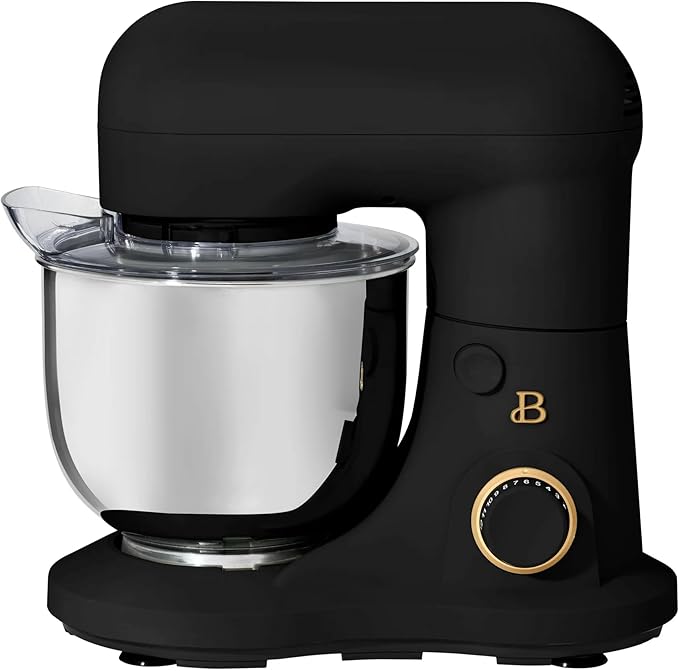 Beautiful 3.5 Qt Tilt-Head Stand Mixer | 12-Speed 300 W Motor | Stainless Bowl Beater, Dough Hook & Whisk by Drew Barrymore (Black Sesame)