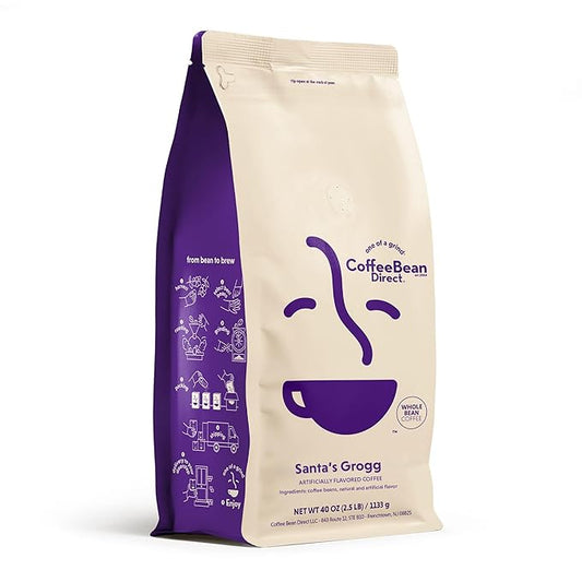 Coffee Bean Direct Santa's Grogg Flavored, Whole Bean Coffee, 2.5 Pound Bag (Pack of 1)