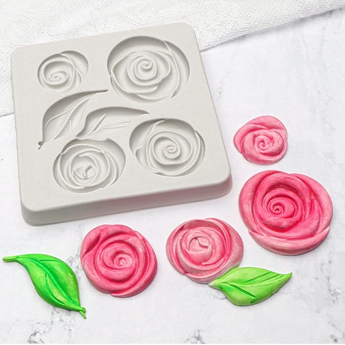 Leaf Silicone Mold Rose Flower Fondant Molds DIY Cake Decorating Tools Sugarcraft Candy Resin Clay Chocolate Gumpaste Moulds (4.52 x 4.52 x 0.48 inches)
