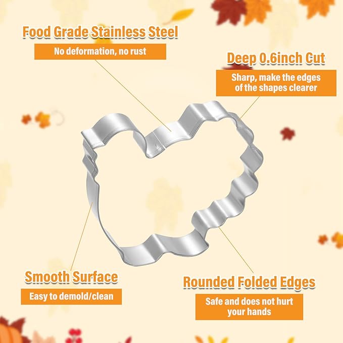 Lezmarket 23Pcs Fall Thanksgiving Cookie Cutters Set, Holiday Cookie Cutters Stainless Steel Baking Supplies for Thanksgiving Cookie Sandwich - Pumpkin Maple Leaf Flower Squirrel Turkey Corn Rooster