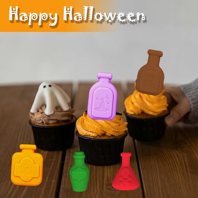 2 Pack 3D Apothecary Potion Bottle Silicone Molds 12 Cavity Halloween Themed Baking Mould Tray DIY Baking Tool for Chocolate Cake Dessert Candy Mousse Pastry Handmade Soap Crayons Cupcake Topper