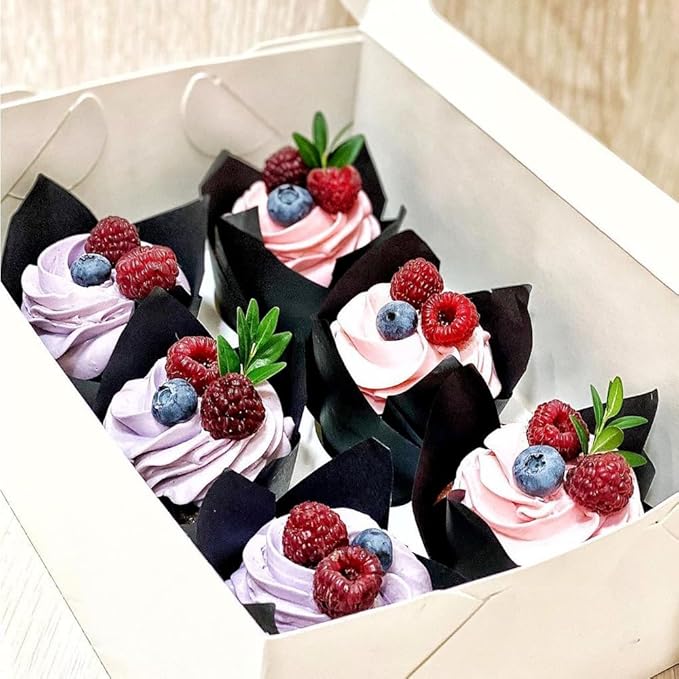 150 Pieces Tulip Cupcake Muffin Liners Paper Baking Cups Greaseproof Cupcake Wrappers for Birthday Wedding Party Baby Showers Catering Restaurants(Black)
