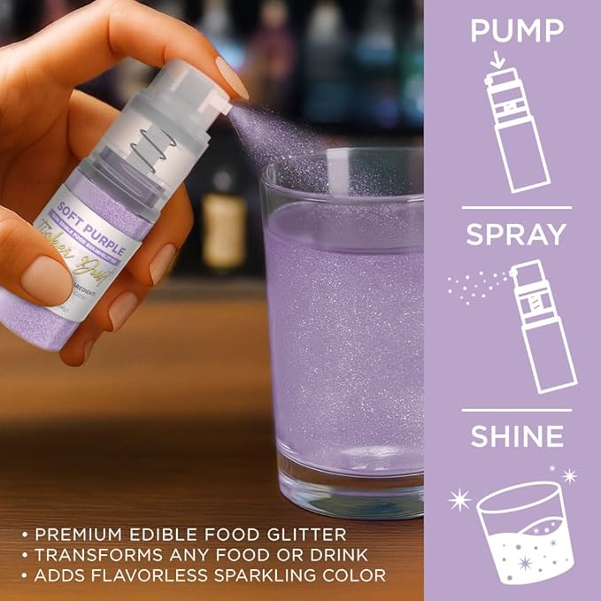 Bakell - Soft Purple Tinker Dust (4g, 1x Mini Spray Pump) Edible Glitter for Food, Desserts, and Beverages!