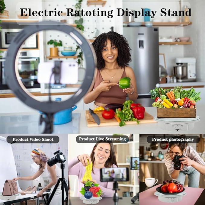 JAYEGT 2 in 1 Motorized Rotating Display Stand with Mirror Replacement Cover，Max 22lbs Load , 360 Degree Electronic Turntable Display Stand for Photography Products Shows, Jewelry, Watch, 3D Models,